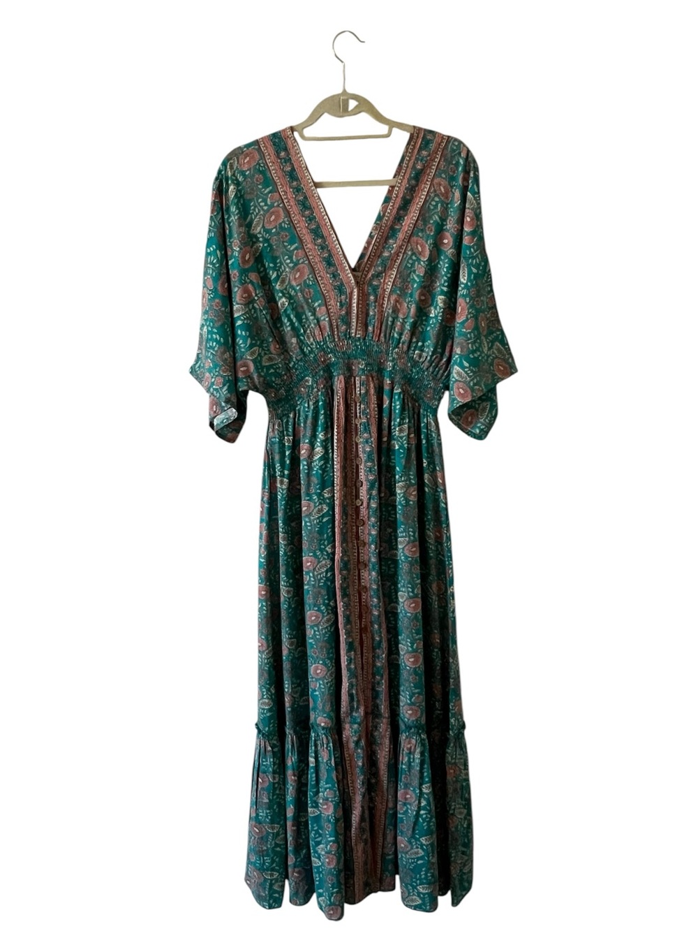 Natural Life Celia Floral Tiered Maxi Dress Smocked Boho Resort Size M - Picture 6 of 13